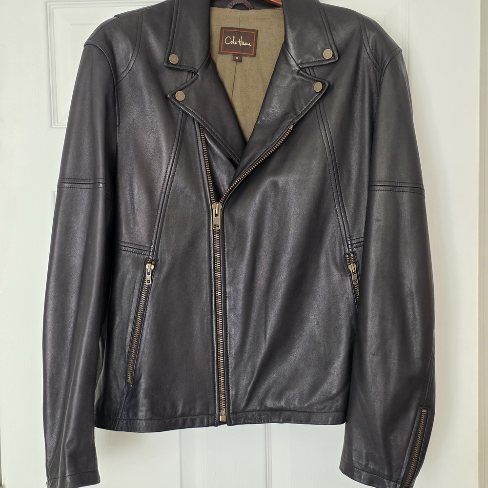 Black Leather Biker Jacket for Men